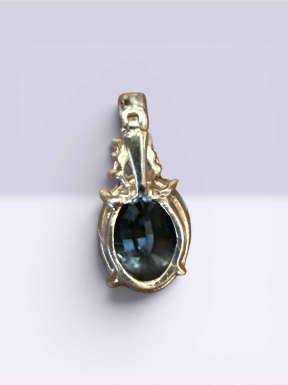14K Gold London Blue Topaz Pendant Necklace Fine Jewelry Oval Diamond Accent - Picture 8 of 10